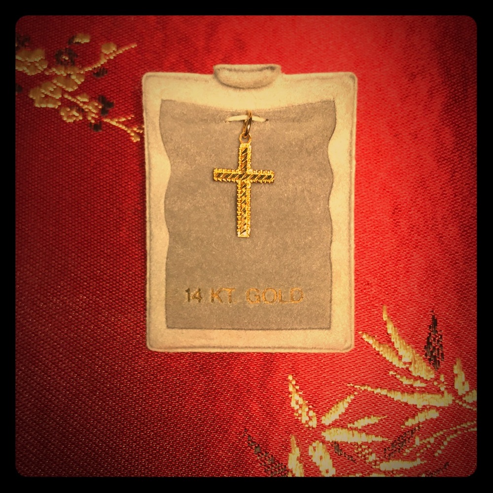 New 14k Gold Cross Charm Pendant